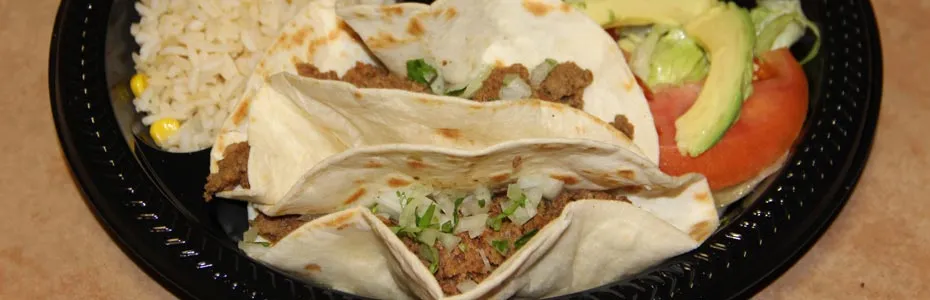 2 Beef Tacos with Rice & Beans