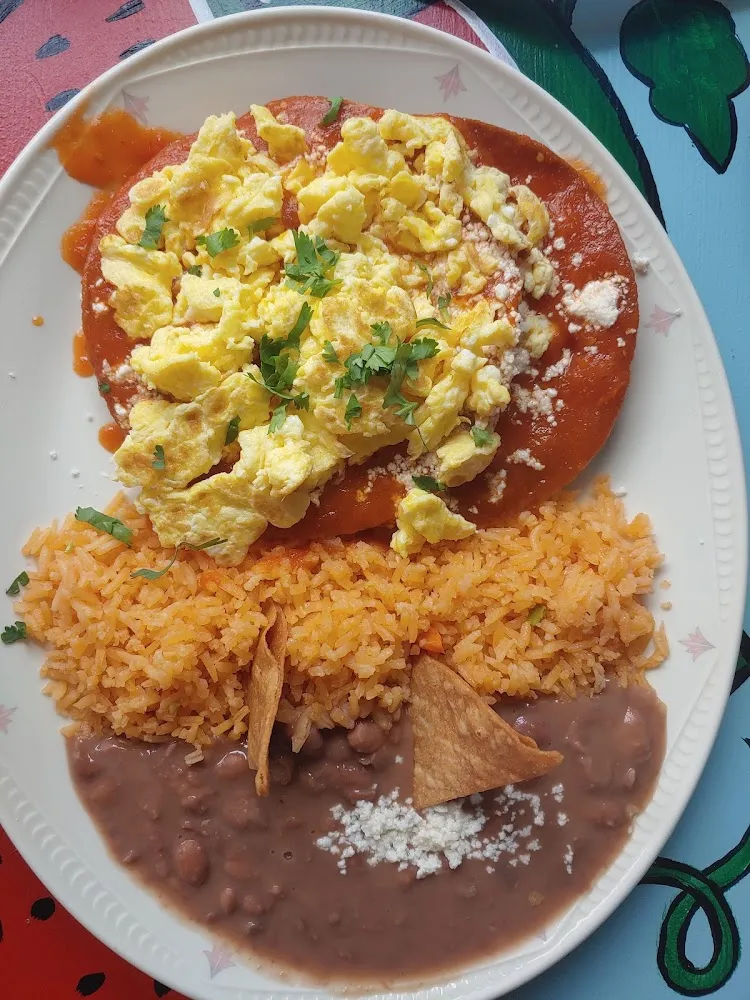 Eggs and Sauce over Corn Tortilla